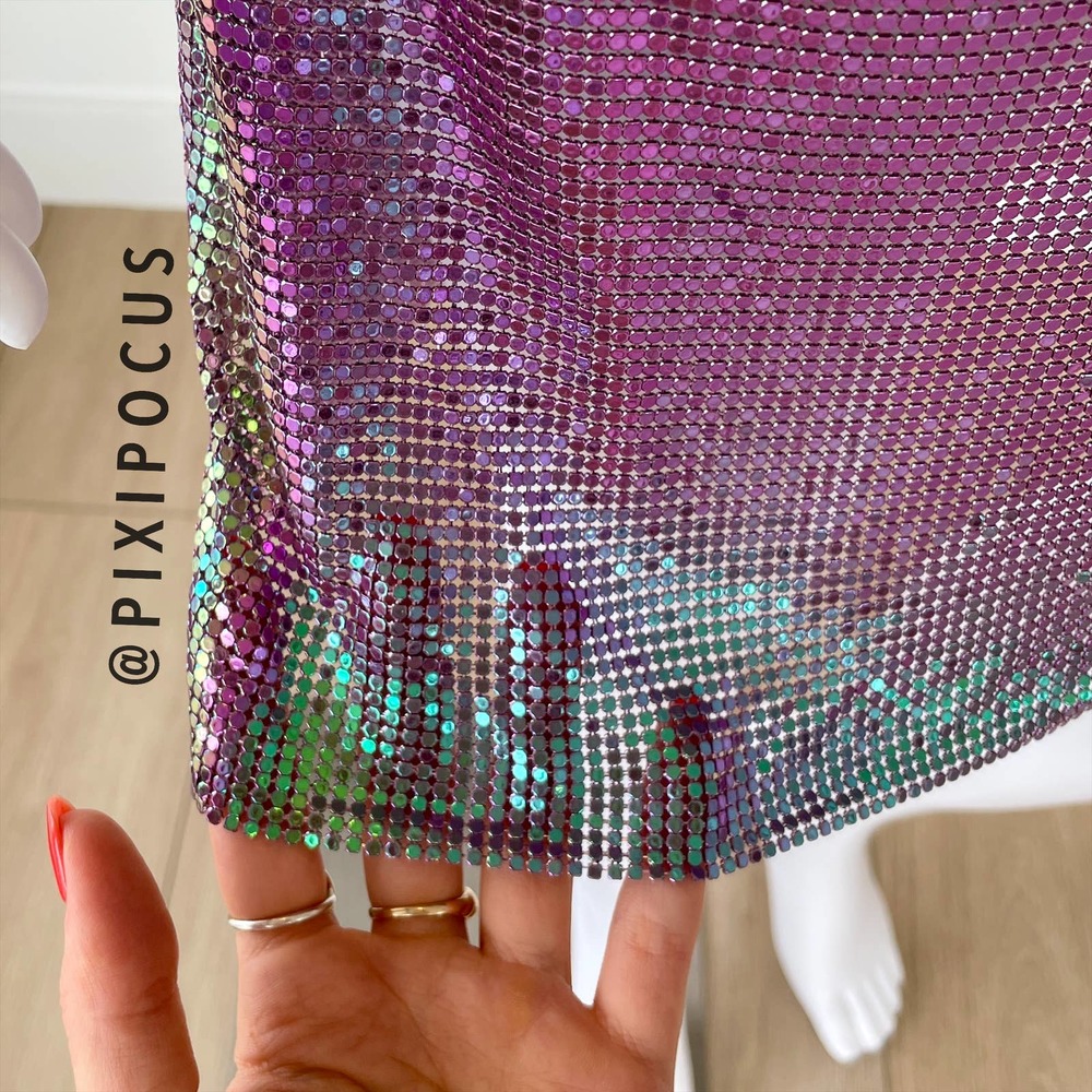 ZARA SPARKLY DUO CHROME METALLIC CHAIN MAIL HALTER MINI DRESS - Picture 12 of 14